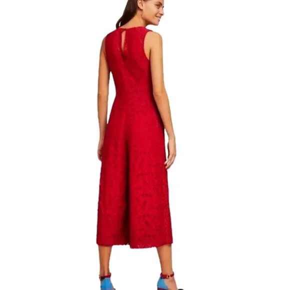 Moulinette Soeurs (Anthropologie) Jaeda Lace Wide-Leg RedJumpsuit, size 4 - Picture 2 of 6